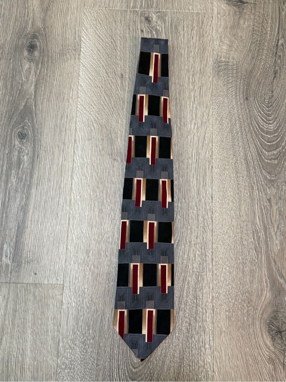 Vintage American Traditions Silk Tie Geometric Burgundy Gray Black USA 57.5”